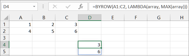 Ensimmäinen esimerkki BYROW-funktion käytöstä