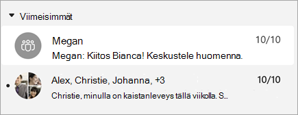 Näyttökuva viesteistä, joissa on viestin esikatselu, jossa näkyy myös aikaleima.