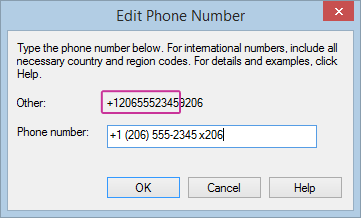 Lyncin Muokkaa puhelinnumeroa -valintaikkuna, jossa numeroon on lisätty alanumero