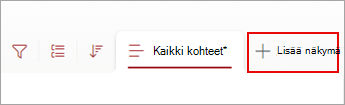 Näyttökuva Komentopalkin Lisää näkymä -komennosta.