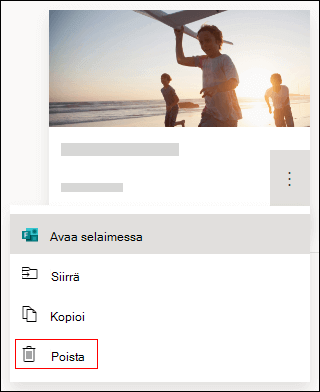 Microsoft Forms lomakkeen Poista-vaihtoehto.