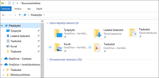Resurssienhallinta Windows 10-, Tiedostot- ja Kuvat-kansiot OneDrive