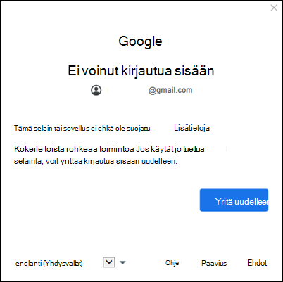 Google-tilin lisääminen perinteiseen Outlook-virheeseen