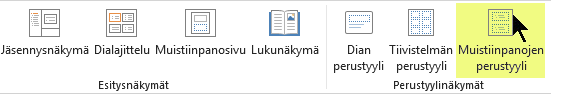 Valitse valintanauhan Näytä-välilehdessä Muistiinpanojen perustyyli.