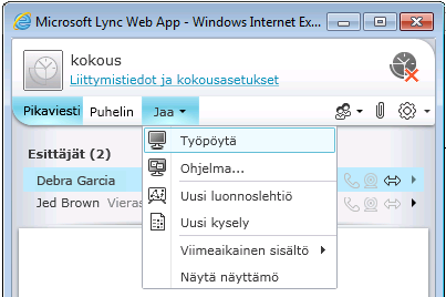 Lync Web App -sovelluksen Jaa-valikko