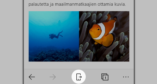 Näyttökuva Microsoft Edgestä iOS-käyttöjärjestelmässä Jatka tietokoneessa -kuvake korostettuna.