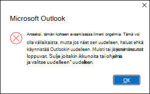 Outlookin virhe 60 sähköpostiviestin avaaminen