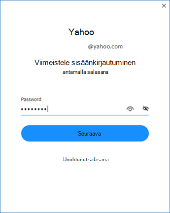 Yahoo Outlookin määritysnäyttö 2 – anna salasana