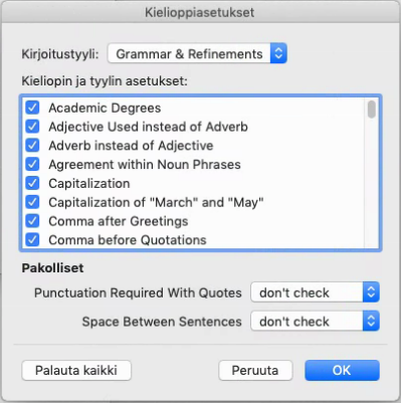 Kielioppi- Ja Kirjoitustyyliasetusten Valitseminen Word 2016 For ...