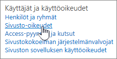 Käyttäjät ja käyttöoikeudet -valikkovaihtoehto