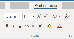 Outlook Muotoile Windows fontti -ryhmä