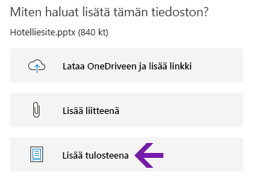 Tiedostotuloste-valinta OneNote for Windows 10:ssä