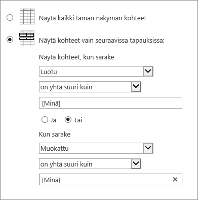 Suodattimia, joissa on käytössä [minä]