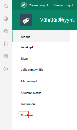 Näyttökuva, jossa näkyy Muokkaa-komennon sijainti SharePoint-sivulla.