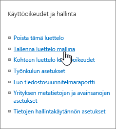 Asetukset-valikon Käyttöoikeuksien hallinta-osa