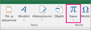 Excel 2016:n valintanauhan Kaava-painike