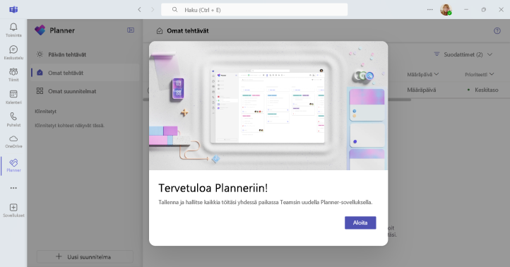 Näyttökuva Plannerin käyttämisestä Teamsissa.