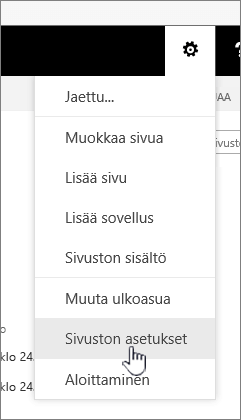 Sivuston asetukset -vaihtoehto Asetukset-painikkeen alla