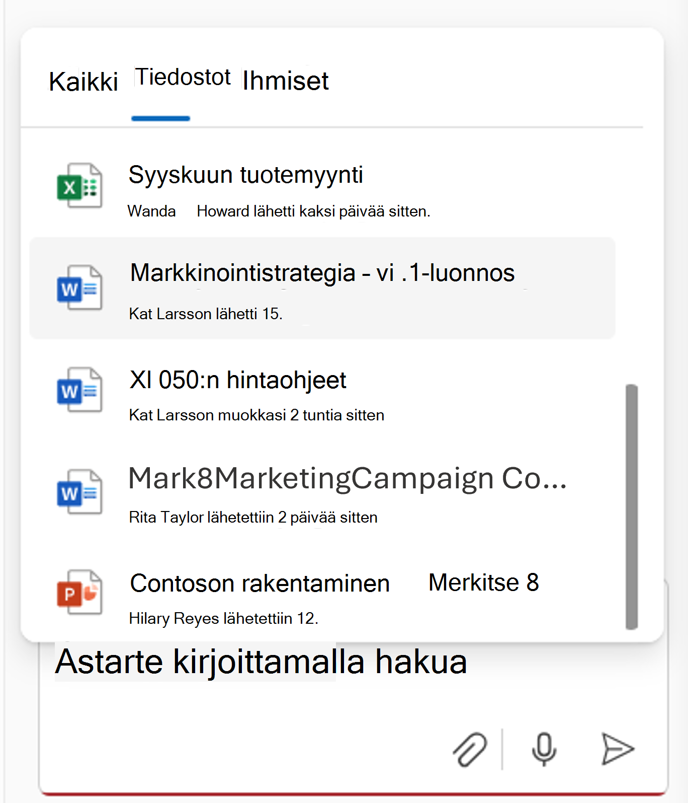 Näyttökuva tiedostojen valitsemisesta tiedostovalitsimen avulla Copilot-keskustelun aikana