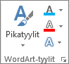 WordArt Styles -ryhmä, jossa näkyvät vain kuvakkeet
