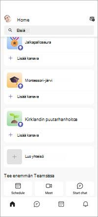 Teamsin maksuttomat yhteisöt -mobiilinäyttö