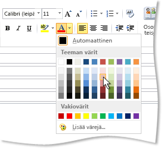Valintanauhan Fontin väri -värivalikoima