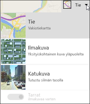 Bing Map-verkko-osan kartan tyyppi