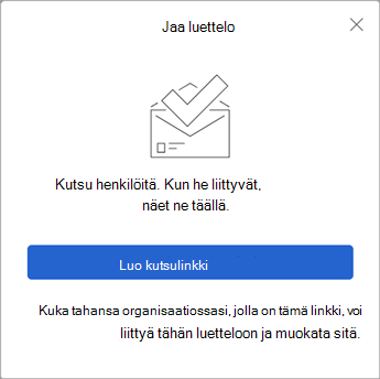 Kun valitset Jaa luettelo, To Do luo muille lähetettävän kutsulinkin.