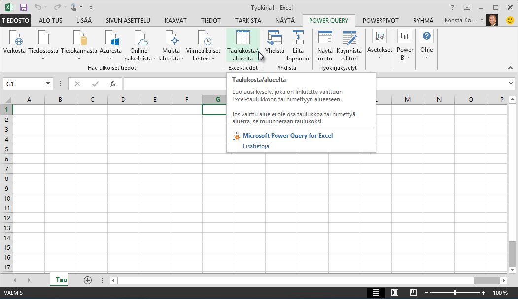 Excel-tietotaulukkoon yhdistäminen
