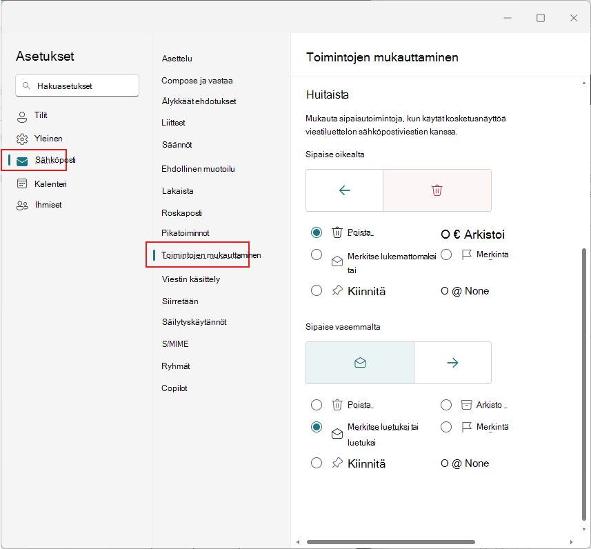 Sipaisutoimintojen mukauttaminen