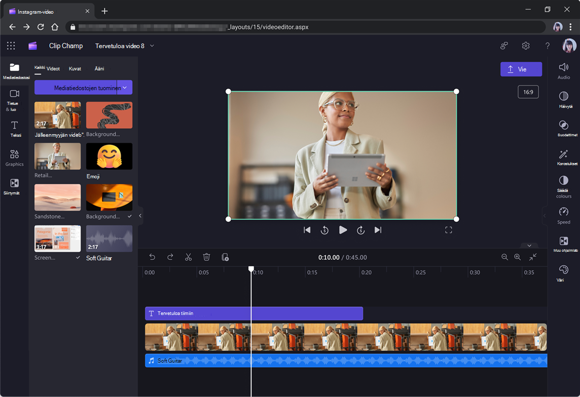 Videon muokkaaminen Clipchamp pian käytettävissä olevassa työtiliversiossa