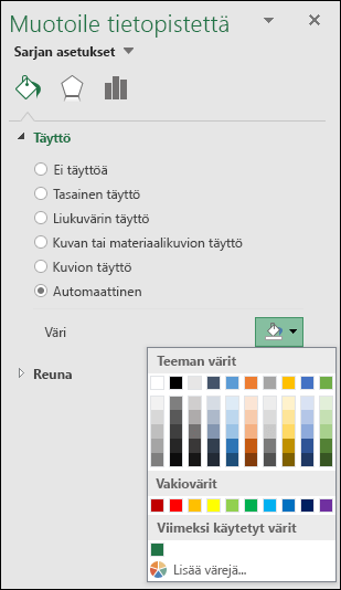 Excelin karttakaavion luokkakaavioiden väriasetukset
