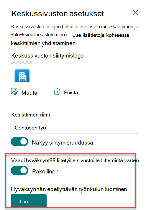 Näyttökuva hyväksyntätyönkulun luomisesta