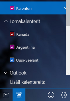 Lomakalenterin lisääminen Windows 10:ssä