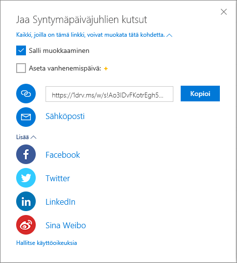 Yhteiskäyttö OneDrivessa - OneDrive