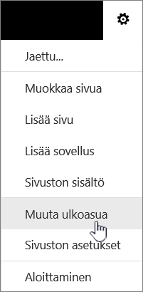 Asetukset-valikko, jossa Muuta ulkoasua näkyy korostettuna