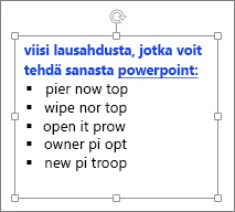 Muotoilu PowerPoint-tekstiruudussa