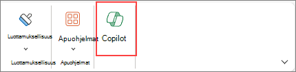 Näyttökuva Copilot-painikkeen käytöstä Excelin valintanauhassa.