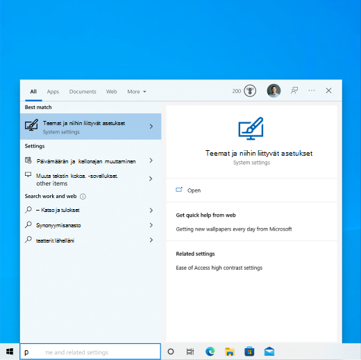 Windows 10 haun aloitusnäyttö 