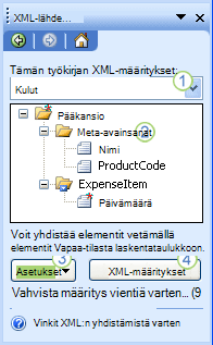 XML-lähde-tehtäväruudun avulla voit