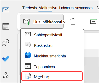 Lisää uusi kokous Outlookissa.