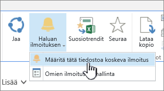 Tiedostot-välilehti ja Määritä tätä asiakirjaa koskeva ilmoitus korostettuna