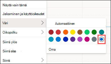 Outlookin verkkokalenterin värivalinta mukautetulla