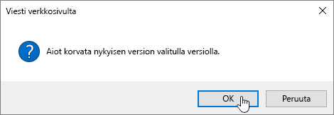 Version palauttamisen vahvistusvalintaikkuna, jossa OK valittuna