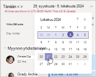Muuta aikataulun päivämääräaluetta Vuorot-sovelluksessa.
