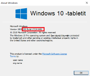Windows 10-version valinta ikkunan kuvat