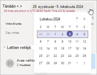 Muuta aikataulun päivämääräaluetta Vuorot-sovelluksessa.