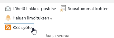 Kirjasto-välilehti, jossa RSS-ilmoitus näkyy korostettuna