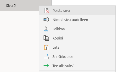 Sivun poistaminen OneNote for Windows 10 -sovelluksessa