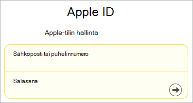 Näyttökuva Apple ID :n sisäänkirjautumisesta